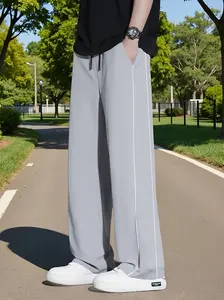 Men’s ice silk long pants, single pack; lightweight summer quick-dry straight-leg pants; loose wide-leg sports-casual trousers for outdoor travel.