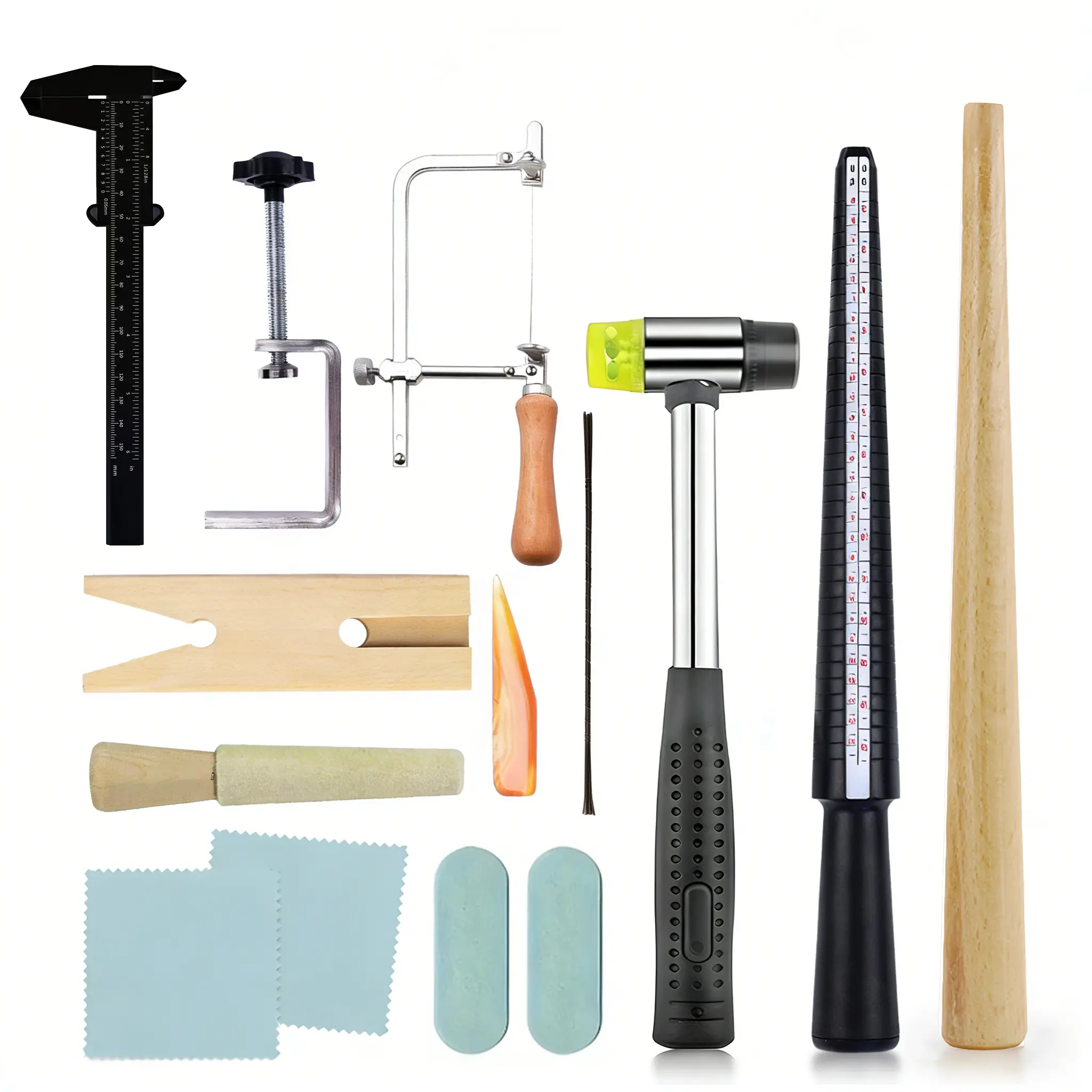 All-in-1 Jewelry Making & Ring Repair Diy Kits for Beginners, Including Saw Frame, Rubber Hammer, Ring Mandrel, C-Clamp, Caliper & Polishing Tools for Crafting Projects, All-In-One