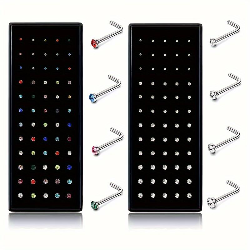 [40pcs Classic Stainless Steel Stud] 40pcs Bohemian Colorful Zirconia Exquisite Shiny Stainless Steel Nose Stud Body Piercing Jewelry Set Vacation Travel Beach Body Piercing Jewelry