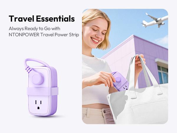 NTONPOWER Travel Power Strip, Cruise Essentials 7-in-1 Compact Portable, 4 AC Outlets 3 USB Ports (USB-C Fast Charging 65W/15W),  4FT Wrapped Around Extension Cord Home Office,  Perfect Gift for Purple & Blue Travel Essentials