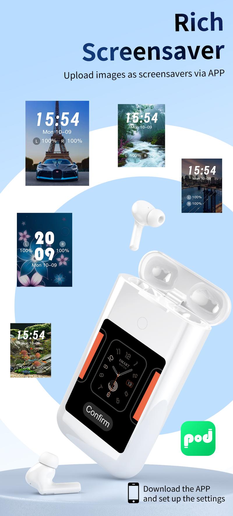 All-in-One Wireless Earbuds with Power Bank 2.8" Screen 4-in-1 Earbuds Game Console Flashlight HiFi Stereo Sound