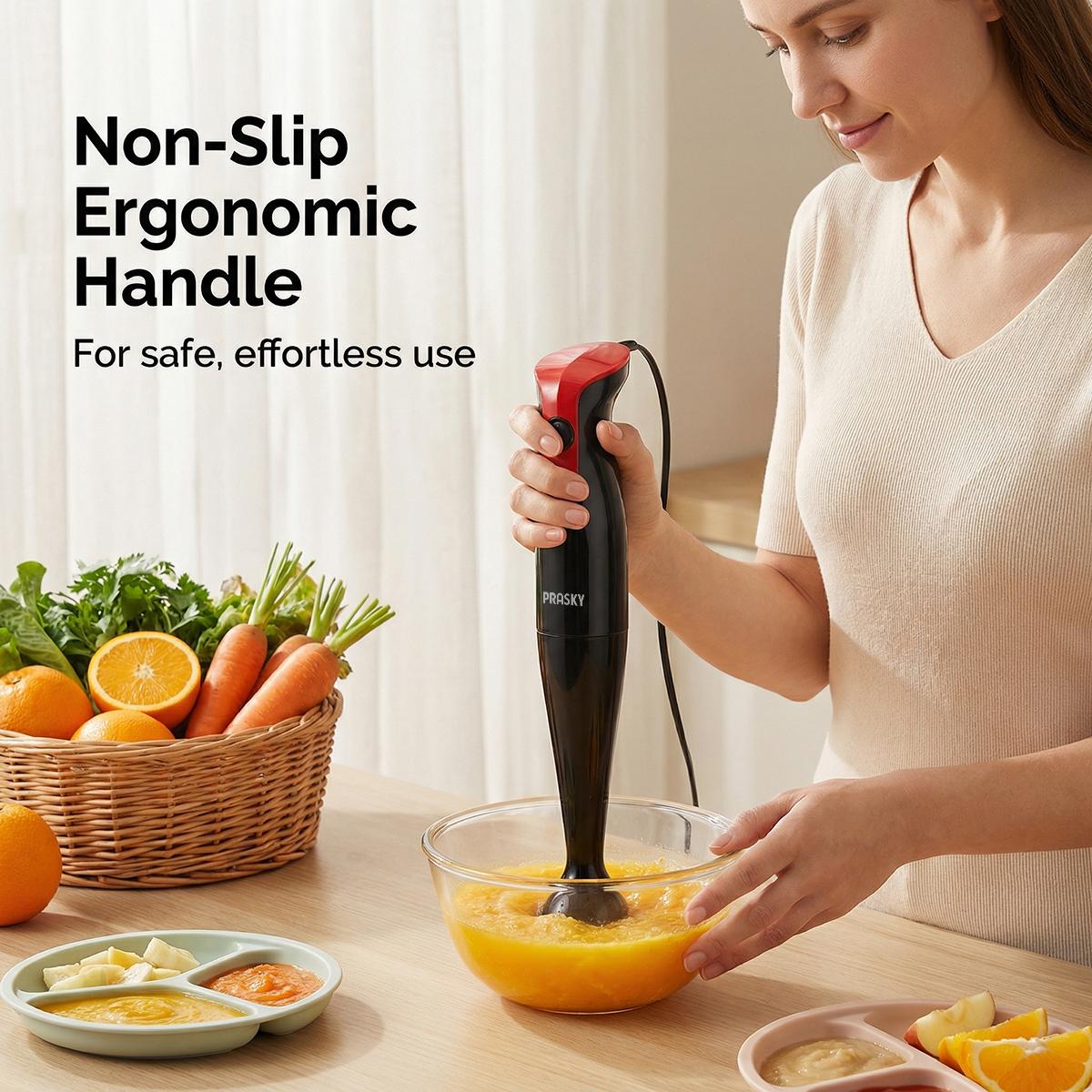 PRASKY Professional Hand Blender 1200W Motor 20 Speeds Modes with Turbo Stainless Steel Blade Egg Whisk Beaker Chopper Bowl Multi-Function Kitchen Stick Mixer for Soups, Smoothies, Baby Food & Juicer PRASKY Professional Hand Blender 1200W Motor 20 Speeds Modes with Turbo Stainless Steel Blade Egg Whisk Beaker Chopper Bowl Multi-Function Kitchen Stick Mixer for Soups, Smoothies, Baby Food & Juicer