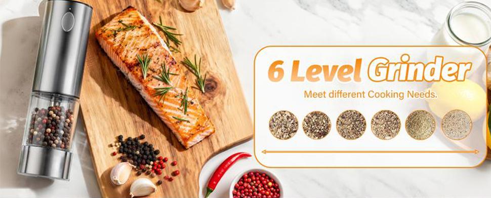Rechargeable salt and pepper grinder,[Set of 2] Rechargeable Electric Salt and Pepper Grinder Set - One-Hand Operation, Adjustable Coarseness, LED Light, Modern Kitchen Gadget & BBQ Essential