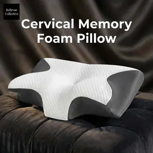 Cooling Cervical Memory Foam Pillow  Ergonomic Neck Support Pillow for Side Back & Stomach Sleepers Dual-Height Contour Design Removable Washable Cover 236 x 138