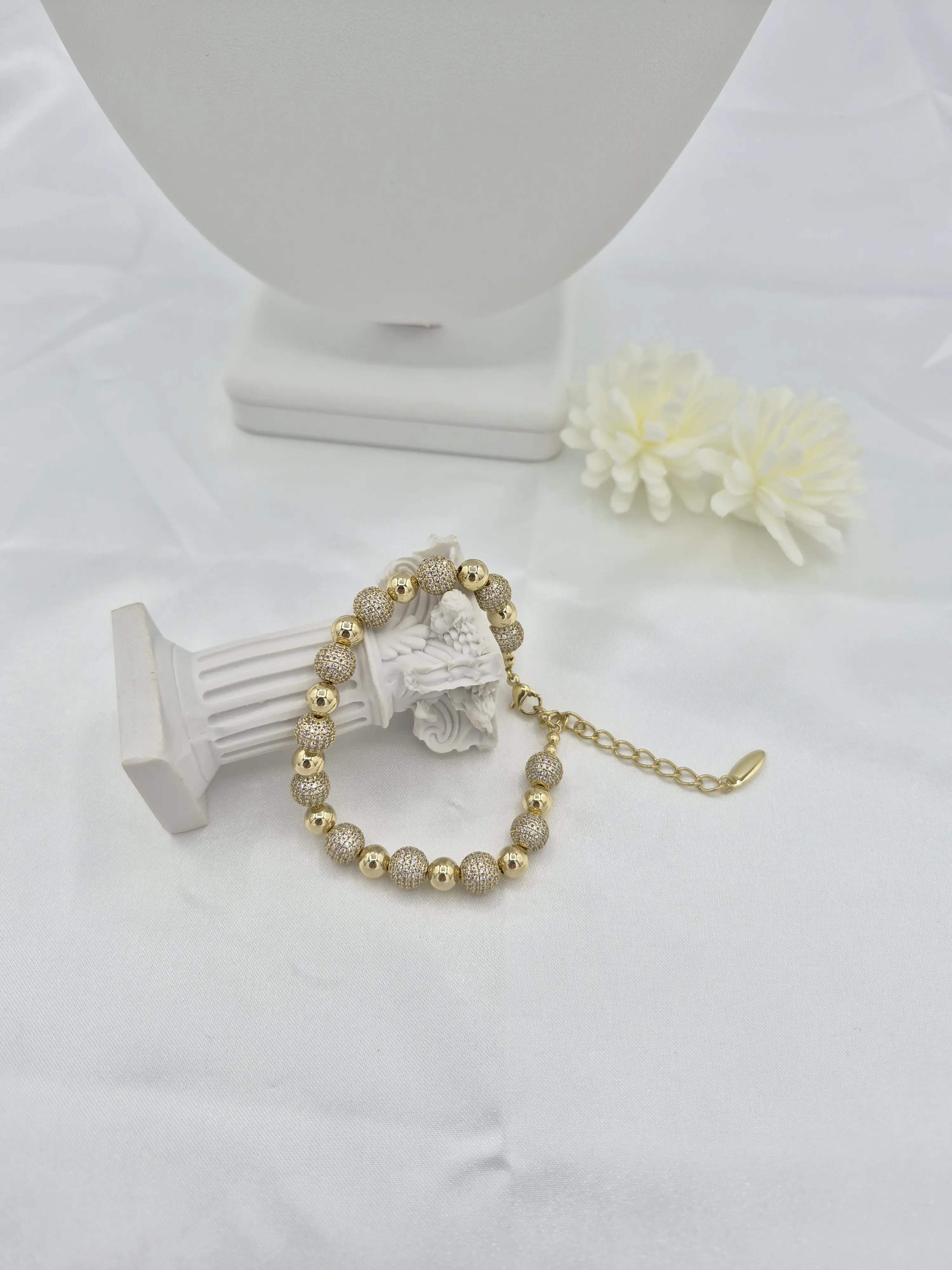 14k gold plated beaded bracelet with zirconia.  (14)