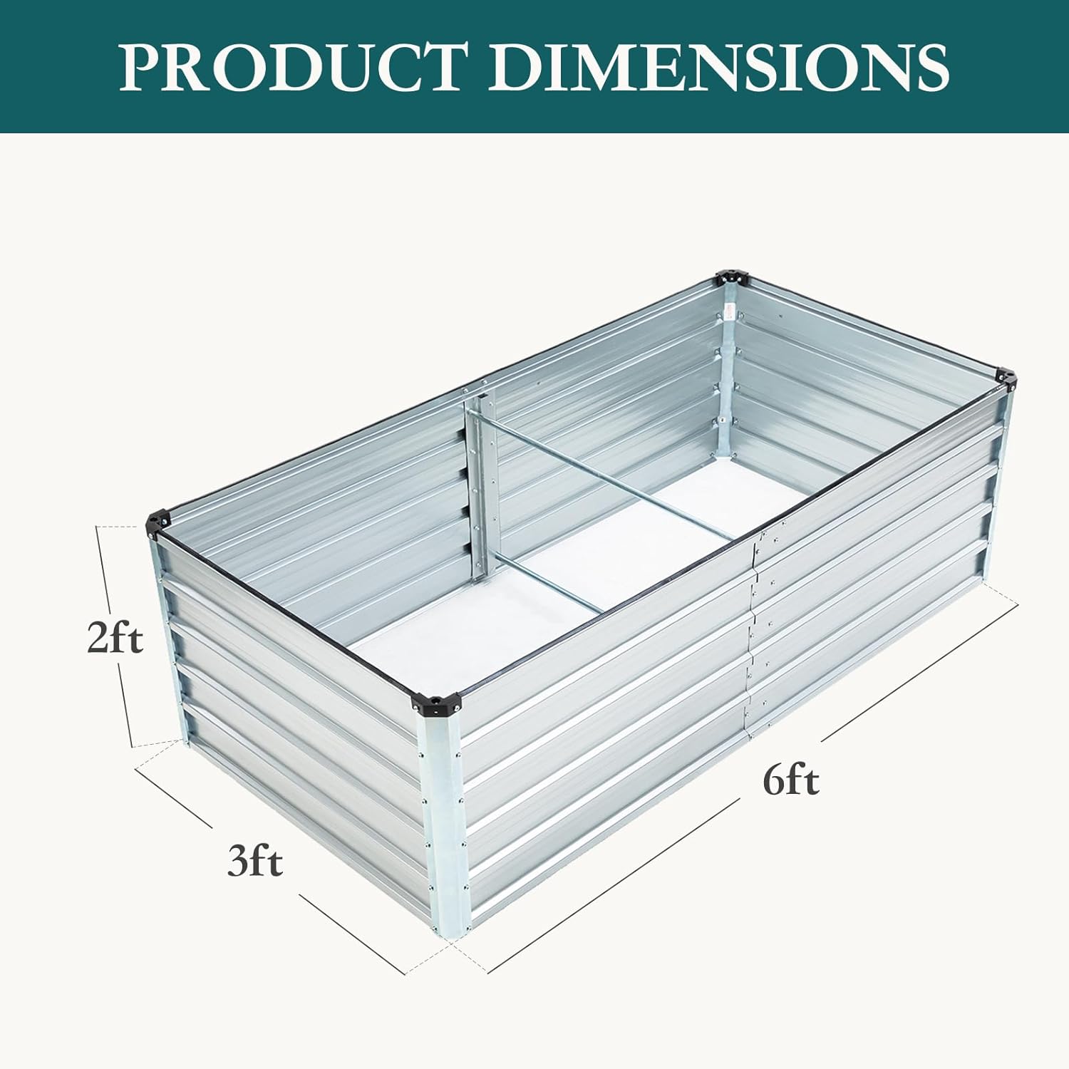 Metal Raised Garden Bed 6x3x2ft, Galvanized Outdoor Planter Box with Open Bottom, Heavy-Duty Raised Garden Beds for Vegetables, Flowers & Herbs