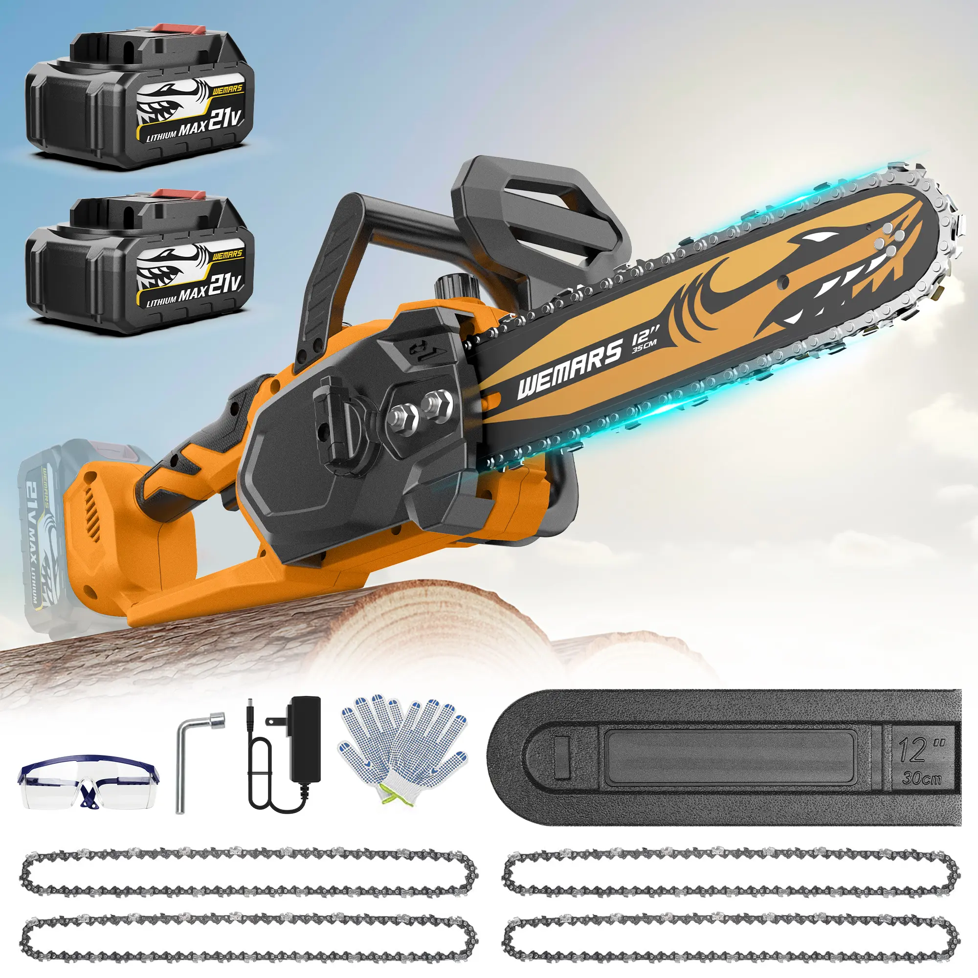 12-inch Brushless Motor Cordless Lithium-Ion Chainsaw (2025 Model) - Metal, Cordless Operation, Efficient Performance, Handheld Grip Design, 2x 8000mAh Batteries Included, Portable for Wood/Tree Trimming, Home Use, Home And Garden Use