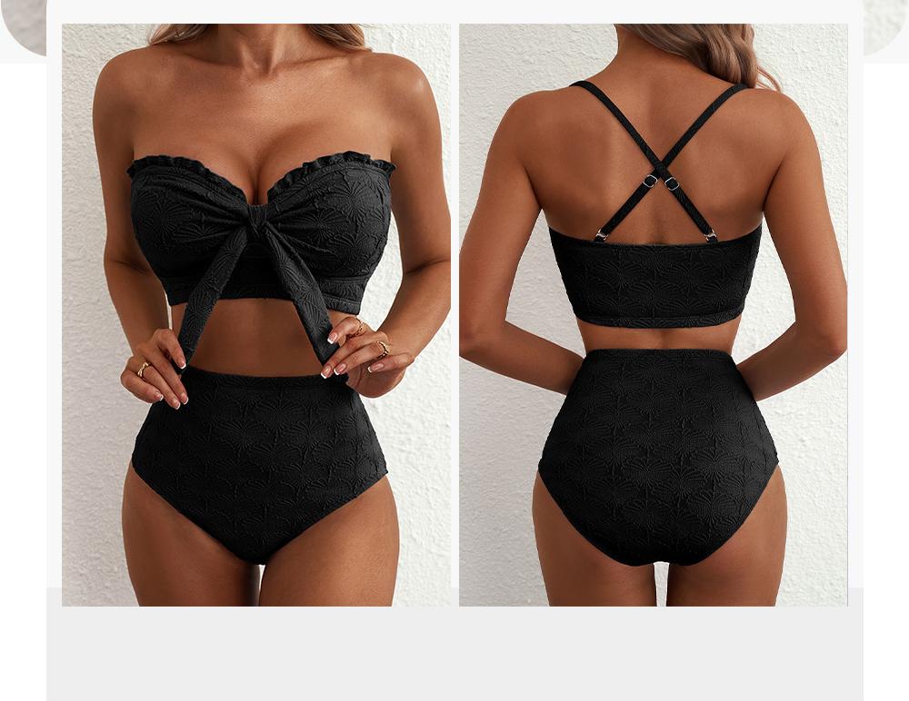 Aleumdr Women's Seashell Textured Bikini Sets Knotted Front 2 Piece Swimsuits Ruffle Trim Bathing Suits SpringStatements Aleumdr Women's Seashell Textured Bikini Sets Knotted Front 2 Piece Swimsuits Ruffle Trim Bathing Suits SpringStatements