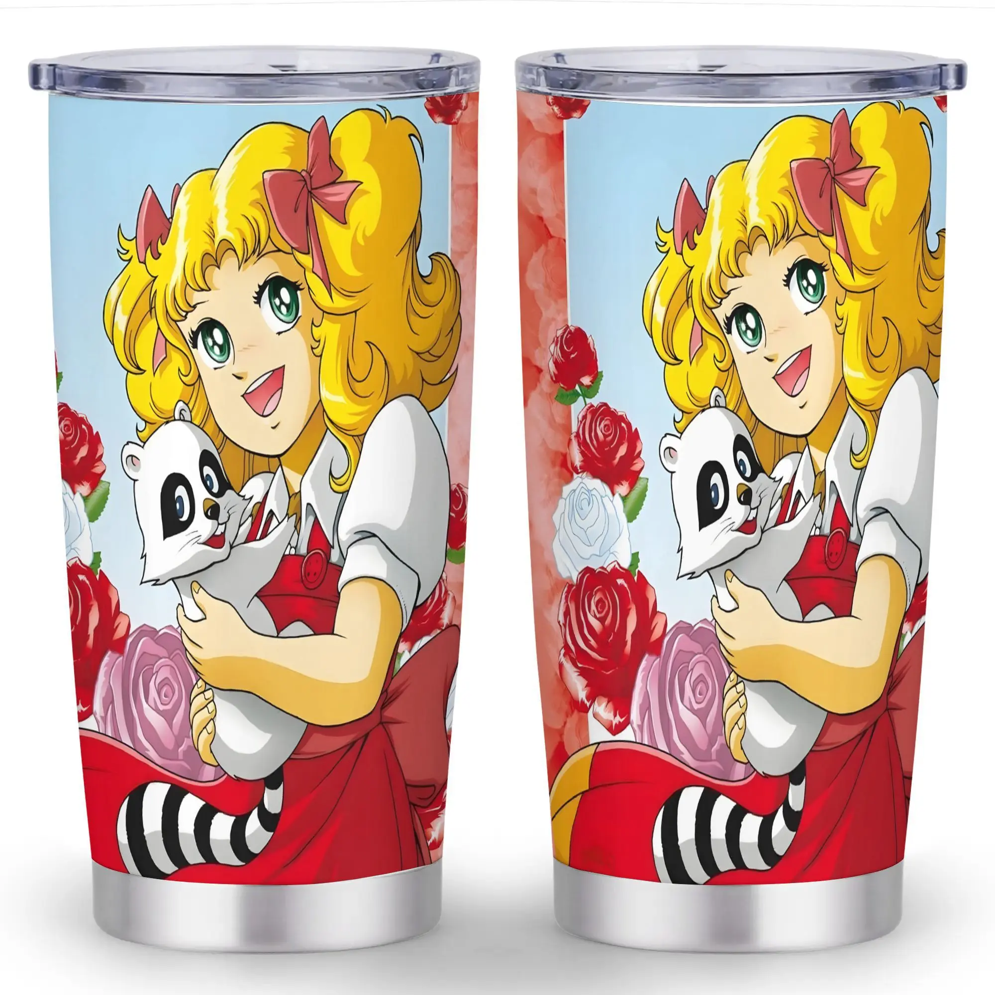 Single Reusable Printed Anime Candy Vacuum-Insulated Stainless Steel Tumbler - 20oz (500-1000ml) Double-Wall Portable for On-the-Go Water Bottle Mug, Cute Anime Characters, Anti-Scalding Thermal Casual Drinkware with Lid for Adults' Hot/Cold Beverages, 50