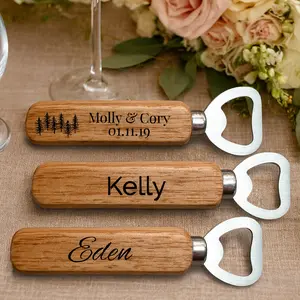 Engraved Wood & Stainless Steel Bottle Opener – Personalized Gift for Him, Groomsmen, or Bartenders