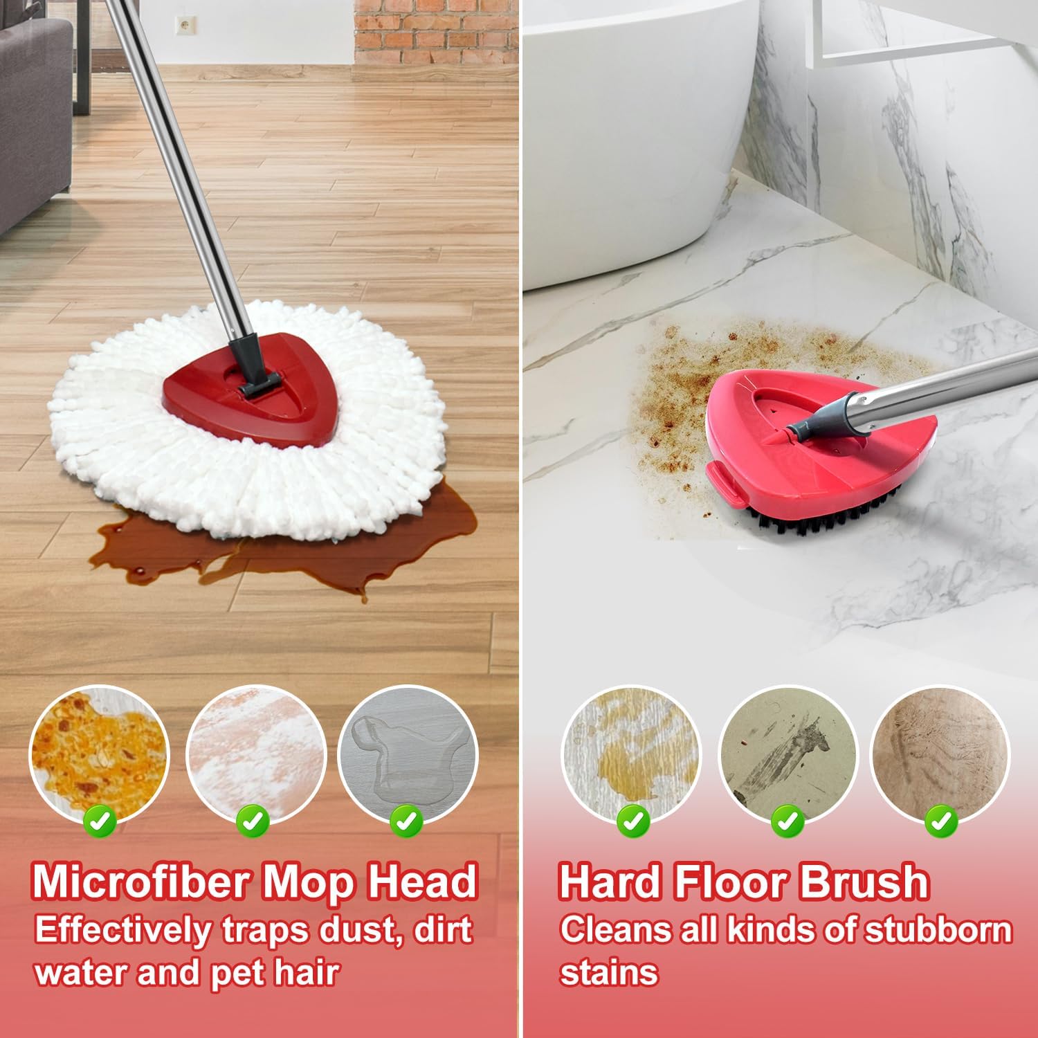 Spin Mop Head Replacement & Shower Floor Scrubber Set (No Bucket), Compatible with O Cedar EasyWring 1-Tank System,Microfibre Mop Refill Heads for Cleaning All Hard-surfaced Floor, Easy to Replace Easy to Clean Spin Mop Head Replacement & Shower Floor Scrubber Set (No Bucket), Compatible with O Cedar EasyWring 1-Tank System,Microfibre Mop Refill Heads for Cleaning All Hard-surfaced Floor, Easy to Replace Easy to Clean