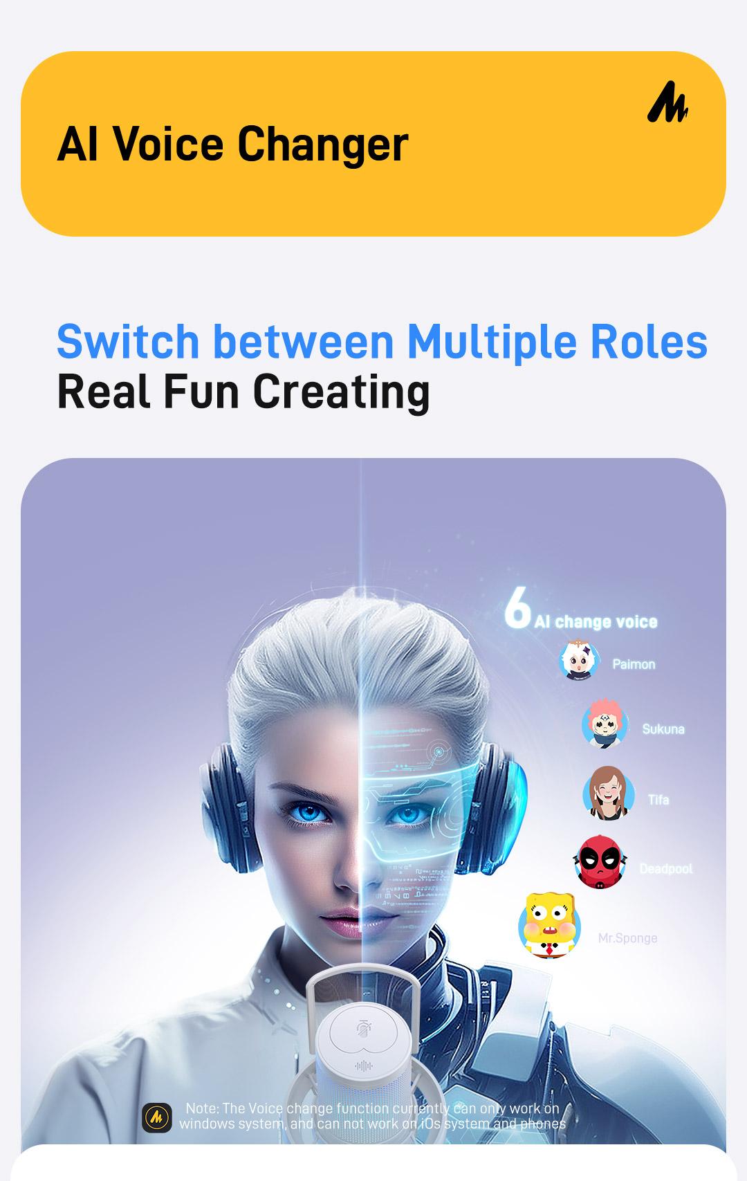 Maono DM40 Voice Changer Budget RGB Wireless/USB Desktop Microphone, audio equipment gear with Noise Reduction, zero latency, budget mics for Computer/PC/PS5 / Mac / Smartphone, ideal for Gaming,Recording,Singing,YouTube,TikTok.