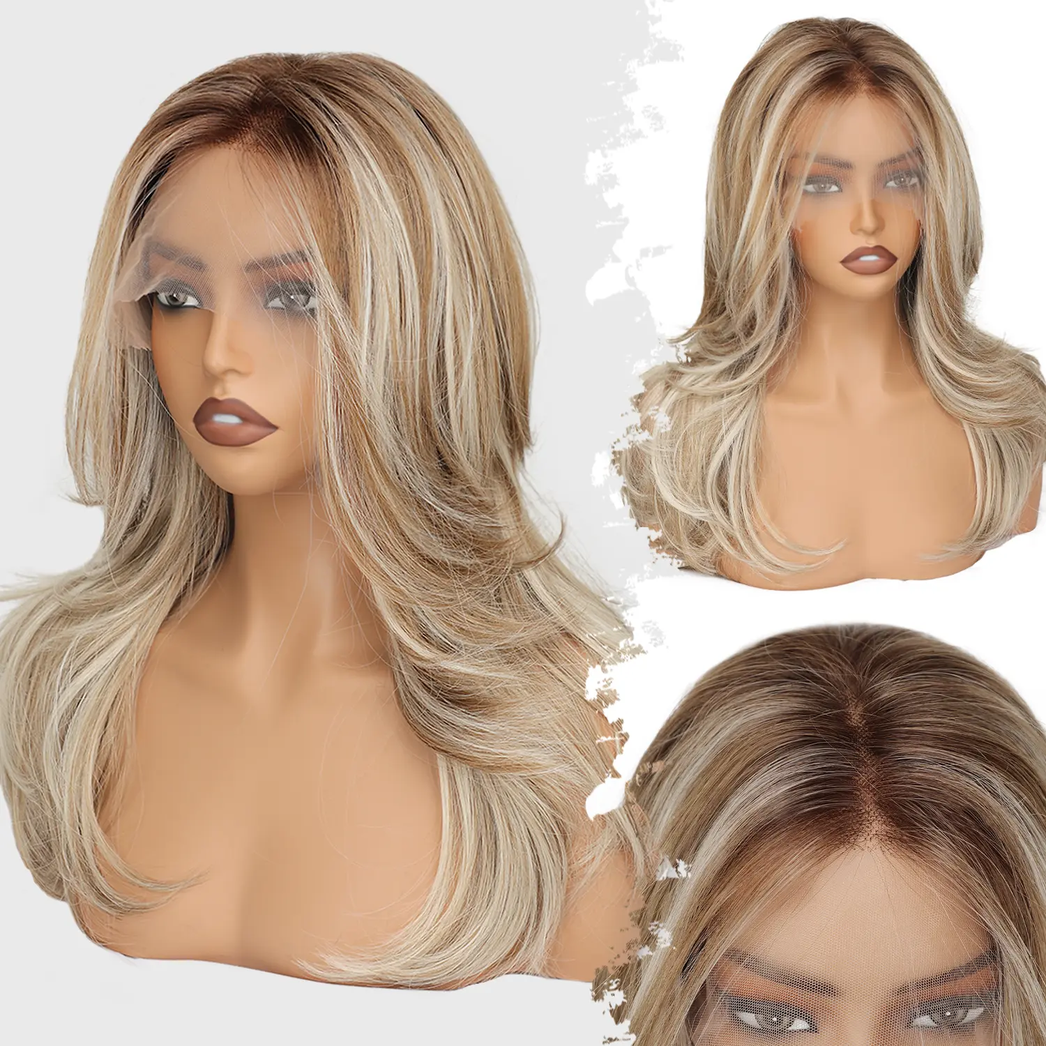13x6 HD Lace Front Synthetic Wig 22IN Glueless Pre Plucked Daily Party 22 Inch 13x6 Lace Front Wigs Human Hair 200 Density Body  main image 4