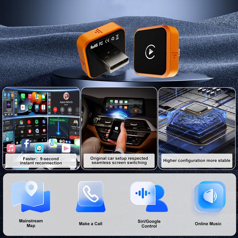 New CarPlay 2026 Wireless Adapter - Mini Cube Pro 3.0 Plug & Play, Auto-Reconnect for iPhone & Android