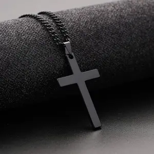 [Simple Fashion] Black Cross Pendant Necklace | 1pc |  | Simple And Fashion | Prayer Jewelry Amulet Protection | for Men, father's day gift|  |  Cross necklace