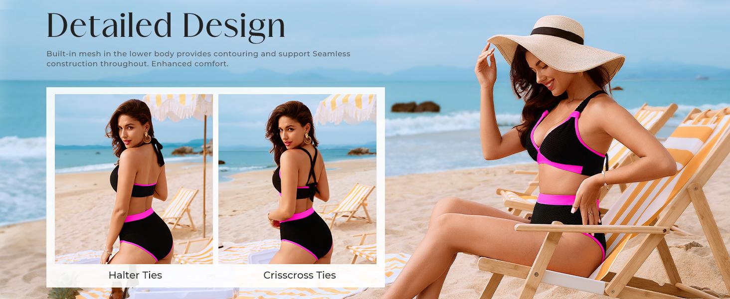 【S-XL】Hanna Nikole Popular Swimsuits, Womens Swimsuits, Textured Bathing Suit Tummy Control, Sexy Bikini