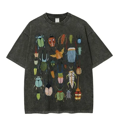 Men's Short-Sleeve Round-Neck Distressed Vintage Batik Insect-Print T-Shirt - High-Quality Multi-Size Menswear Top, All Seasons Festive Casual Attire, Father's Day Gift (Children's Day Gifting Option)
