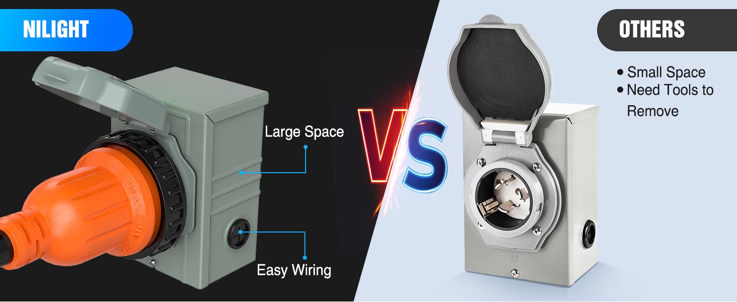 Nilight 30A 25FT Generator Extension Cord Power Inlet Box with Locking Connector 125/250V 7500W 10 Gauge STW ETL Listed 4 Prong L14-30P L14-30R Cable for Generator RV Outdoor Use