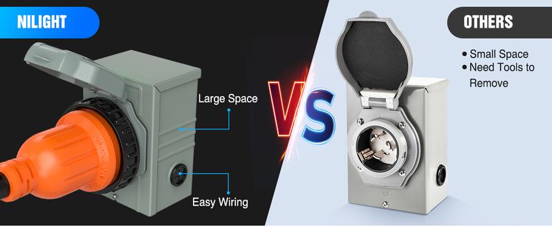 Nilight 30A 25FT Generator Extension Cord Power Inlet Box with Locking Connector 125/250V 7500W 10 Gauge STW ETL Listed 4 Prong L14-30P L14-30R Cable for Generator RV Outdoor Use