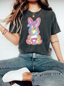 Comfort Colors Easter Bunny Shirt, Brushstroke Bunny Shirt, Cute Easter Bunny Shirt, Coquette Bow Easter Shirt, Womens Easter Bunny Shirt - LORA ATCHER