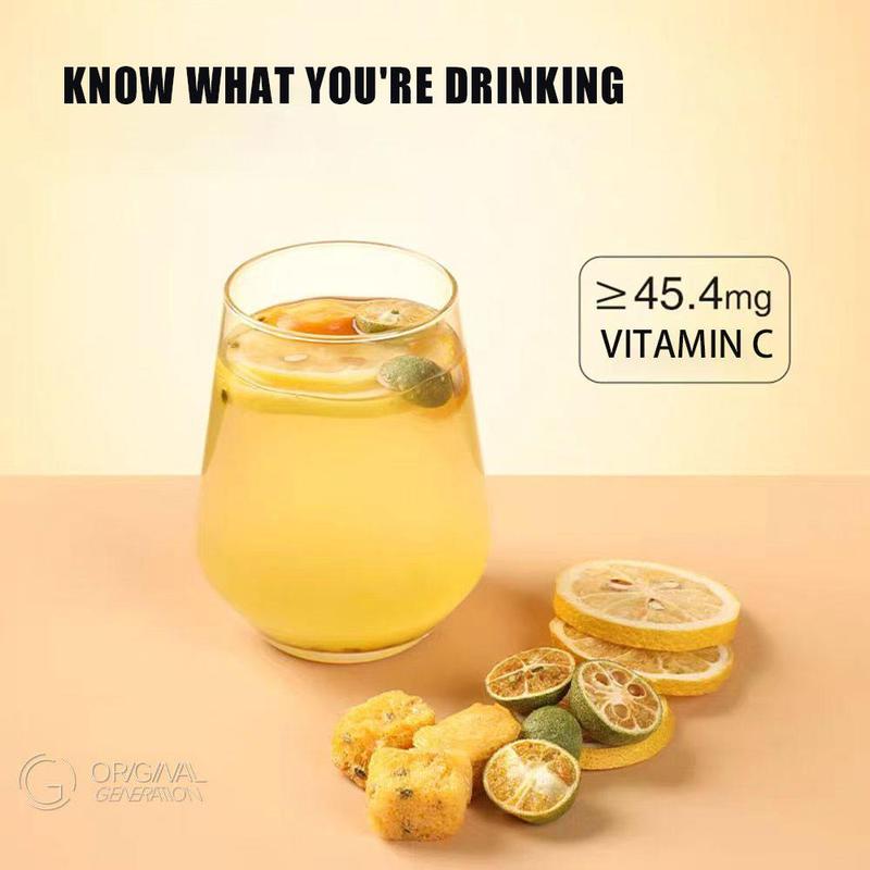 Live Special BOGO Quadruple VC Passion Fruit Cocktail Tea 2 Cartons (1carton 154g 22g×7packs)×2 Caffeine Free Lemon Kumquat Tea With Freeze Dried Lemon Passion Fruit And Kumquat