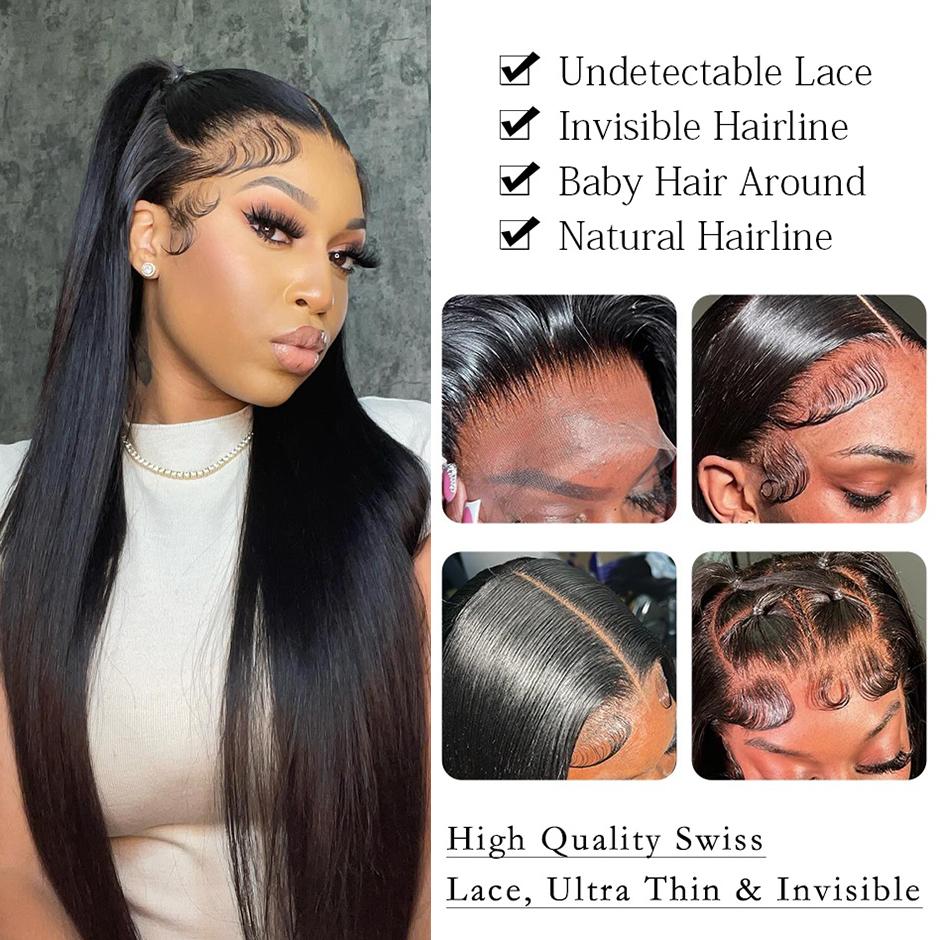 More Face 13x6 Straight Lace Frontal Wigs Human Hair Transparent Lace Front Wig Pre Plucked with Baby Hair