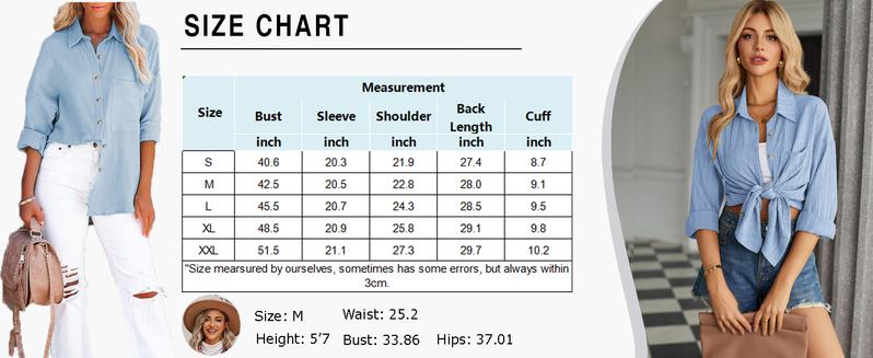 Womenswear Basic Casual Button Down Long Sleeve Shirt with Textured Collar and Pocket Minimalist Collared Blouse for Summer Womenswear Basic Casual Button Down Long Sleeve Shirt with Textured Collar and Pocket Minimalist Collared Blouse for Summer