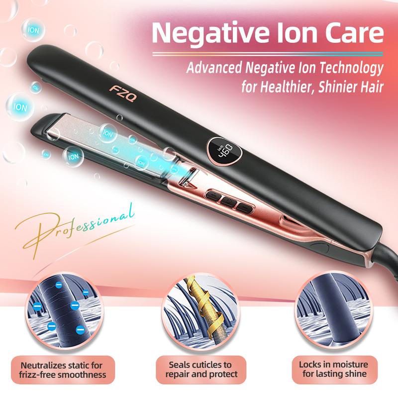 FZQ 20M Negative Ion Care,Hair Straightener & Curling Iron 2 in 1,3D Floating Ceramic Glaze & Precise LCD Temperature Control, 310°F-460°F For Different Hair Types,100v-240v Universal Voltage Curler Comfort Curly