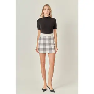 Multi Gingham Knit Mini Skirt