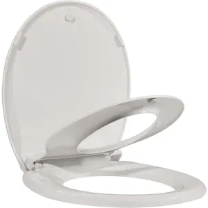 Round Toilet Seat for Adult/Child, Built-In Potty Training Seat, Soft Quiet Close Non-Slip Seat, Easy to Install & Clean, 17" Biscuit Color