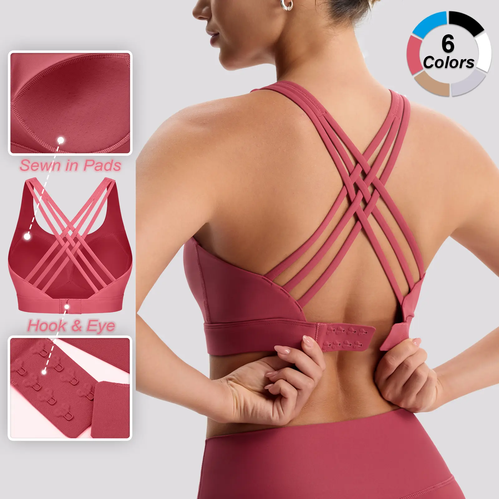 Women's High Impact Sports Bras with Sewn-in Pads,4 Row Adjustable Hook-eye Closure,Soft and Comfortable Non-removable Molded Cups,Crisscross Strappy Workout Tops for Yoga Running Fitness Clothes Athletic Fitted,back to school,back to school haul
