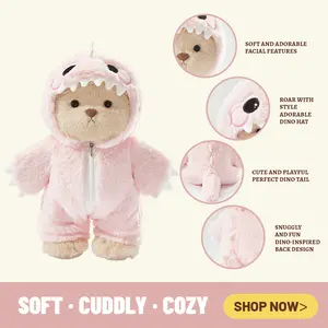 TEDDY HUGGY Adorable Teddy Bear Collection - Pink Dinosaur Outfit Paired with a Cute Teddy Bear - 12 Inches Tall - Soft Plush Toy with Movable Joints - The Perfect Gift for Any Age, Surprise Her Today