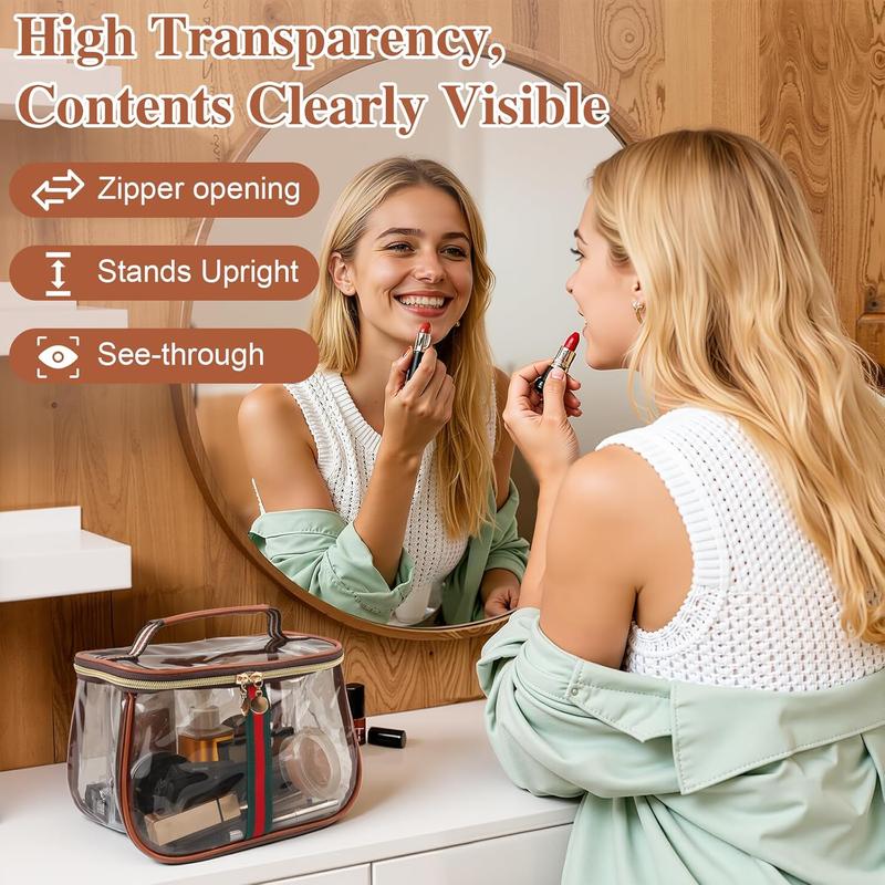 New Retro Vintage Vanity Bag – Large Capacity Waterproof Transparent Makeup Cosmetic Bag with Zipper – Luxury Toiletry Organizer for Women Ladies Travel & Storage