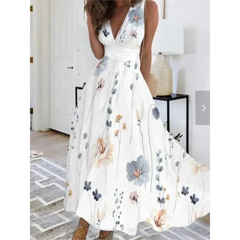 Summer Maxi Long Dress for Women 2025 Mujer Dresses Elegant Robe Femme  V-Neck Wist Sleeveless Casual Bohemia Sexy Swing Dress Womenswear Comfort -  TikTok Shop