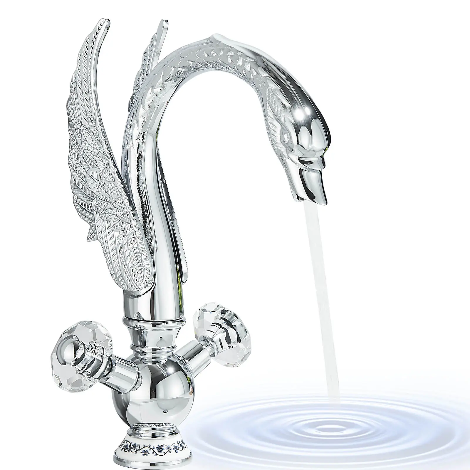 Victorian Swan Style Bathroom Mixer Tap, Polished Solid Brass Hot & Cold Bathroom Sink Faucet. Single Hole Deck Mounted Design, Fits Most Bathroom Sinks. Full Installation Accessories Provided, Sturdy and Stylish For Home Bathroom Decoration or Daily Use
