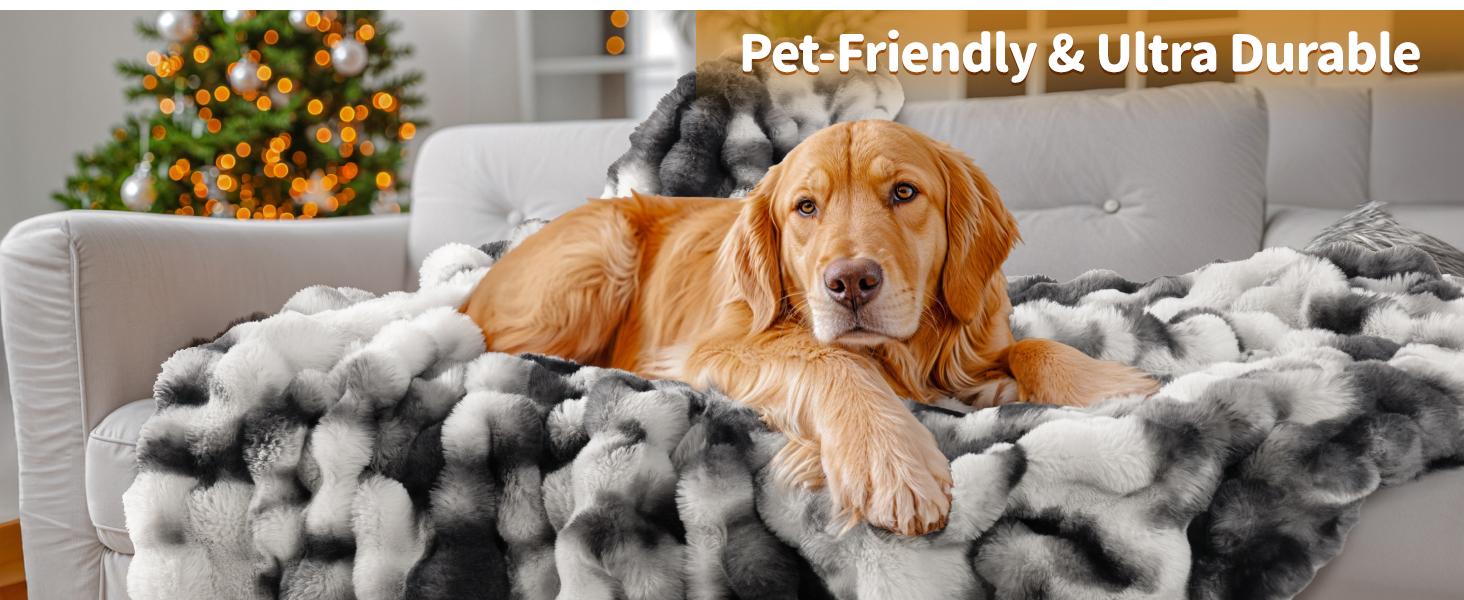 Shilucheng Queen Size Faux Rabbit Fur Throw Blanket 50"x70", Plush Cozy Decorative Throw for Bed, Couch, Sofa and Chair, Perfect Home Decor for Bedroom Living Room