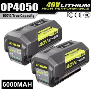 OP4060 40V 6000mAh Lithium Battery Replacement for All Ryobi 40-Volt Power Tools OP4015 OP4026 OP40201 OP40261 OP4030 OP4040 OP40401 OP4050 OP40501 OP4050A OP40601 OP4060A RY40200 RY40403 （2 Pack）