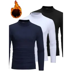 Men's 3pcs Fleece-Lined Mock Turtleneck Shirts - Slim Fit, Long Sleeve, Stretch Fabric for Fall/Winter