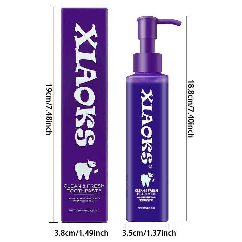 XIAOKS Pump Type Purple Toothpaste Controlled Release No Waste Xanthan Gum Sodium Phytate Formula Cleans Teeth Long Lasting Freshness Creates Shiny Beautiful Teeth Rich Foam Deep Cleaning Keeps Breath Fresh All Day