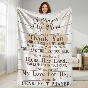 A Prayer for My Mom flannel blanket  rustic cross and heartfelt quote print  soft cozy warm throw  perfect for bedroom living room prayer space Mother’s Day gift or home decor