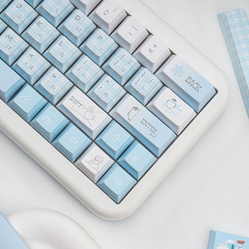 Ergonomic keycaps COOMICKEY Creamy Keycaps Set 145 Keys PBT Dye Sublimation Snowman Shape Blue Custom Keycap for 61/64/87/104/108 Cherry MX Switches ISO ANSI Layout Mechanical & Gaming Keyboard