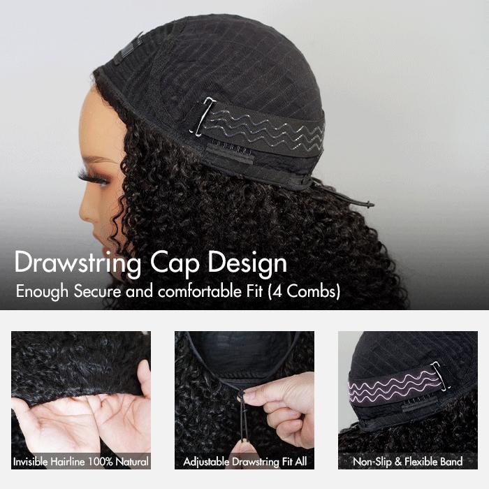 Celie Hair 180% Density 3 IN 1 Half Wig Yaki Hair Texture Body Wave Layers Cut Human Hair Glueless Wigs Invisible Hairline No Lace Seamless Flip Over Wig Adjustable Drawstring Hairpiece