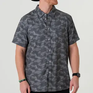 Performance Button Up - Stone Camo Hawaiian Shirt, Hawaiian Camouflage Button-Up Shirt