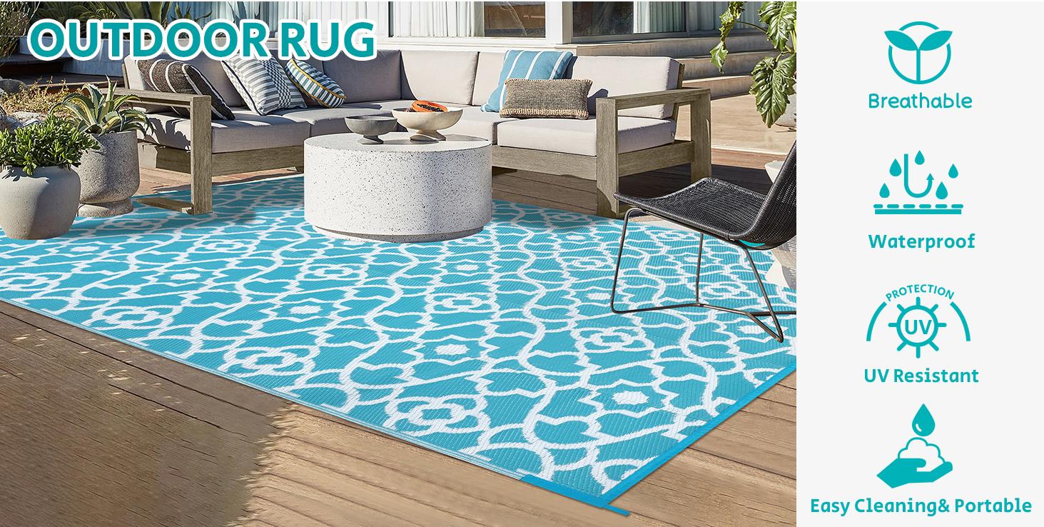 LOKHOM Outdoor Reversible Camping Area Rug 9x12 Plastic Straw RV Mat Recyclable Materials Large for Camping RV Balcony Backyard Picnic Mat Beach Patio Picnic