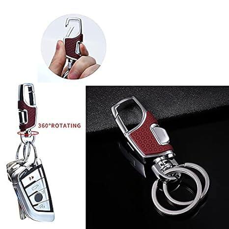 Durable Metal Dual Ring Keychain Black & Red Hook Key Holder for Car Bike & Office Keys 3 PCS Set