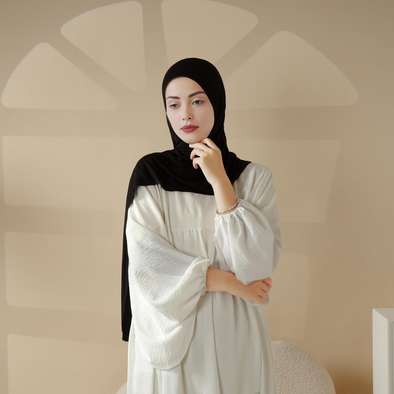 Women Muslim Modern Modesty Chic Solid Color Soft Jersey Hijab Tudung With Basic UnderCap Formal Spun Rayon Lightweight Breathable MH038 Beige Black