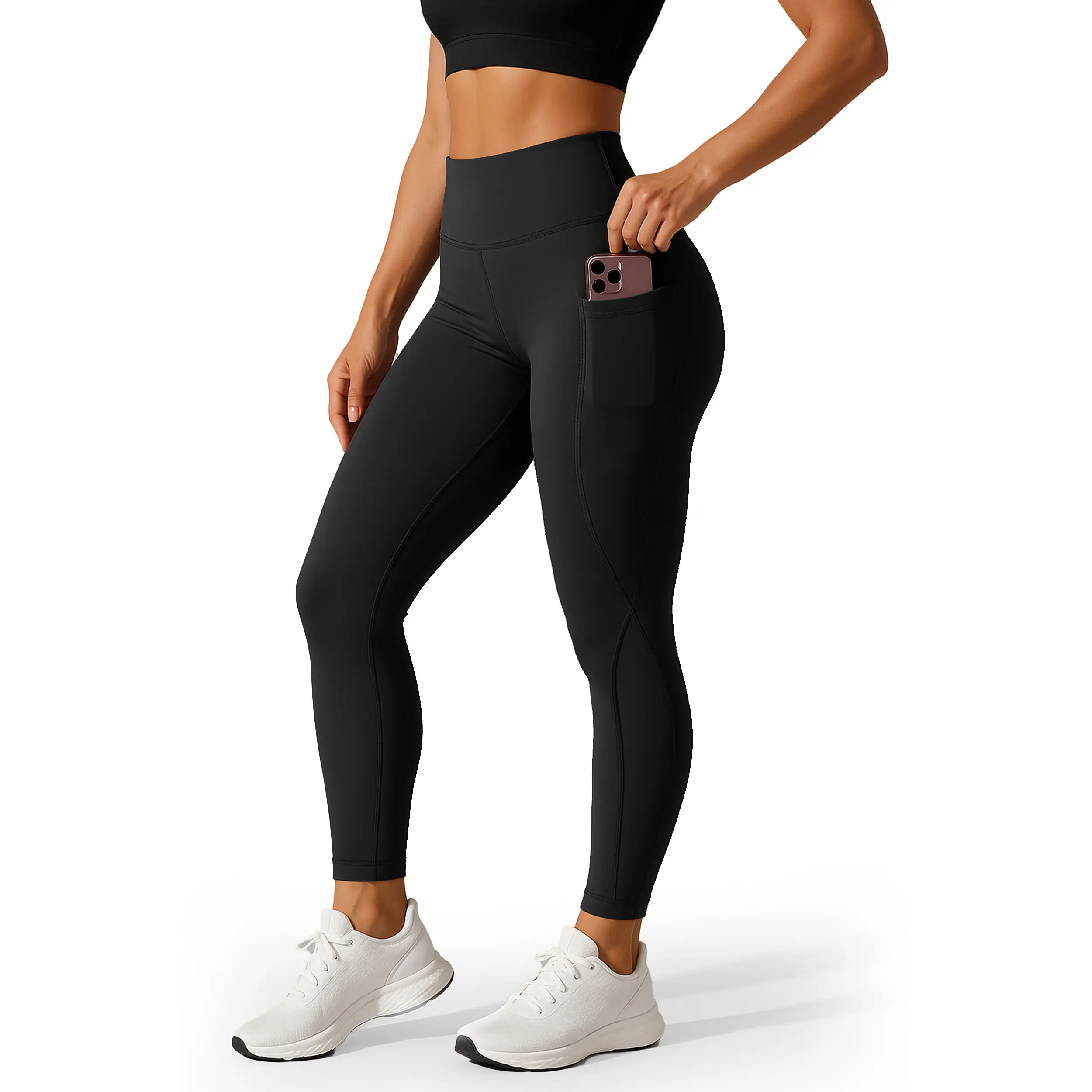 LUX DECOR High Waisted Yoga Leggings with Pockets – Breathable, Soft, Stretchy Tummy Control Capri Pants, Non-See-Through Compression for Yoga, Gym & Running – Pack of 1 or 3, 5 Colors (Black, Navy, Burgundy, Taupe, Dark Grey)