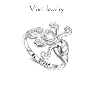 925 Trendy Octopus Open Ring with Be Brave Engraved Adjustable Design, Unique Nature-Inspired Ring, Hypoallergenic Ring Jewelry for Daily Wear, Unisex Gift for Birthday with Gift Box