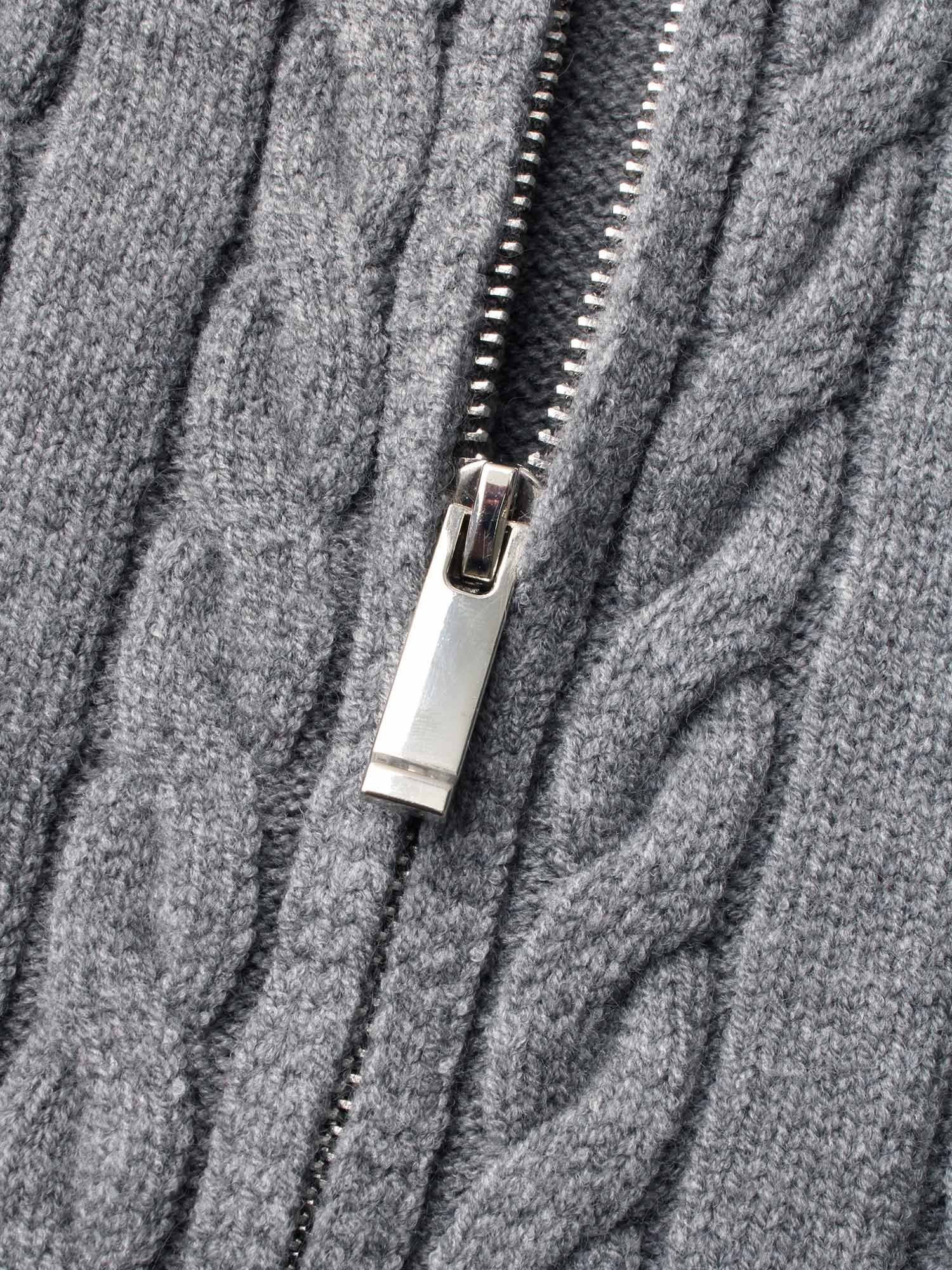 【 Hooded Detail】 Bloomchic Cable Knit Hooded Zipper Cardigan for Women - Long Sleeve Raglan Fit Casual Winter Basic Minimalist Style Dim Gray Womenswear