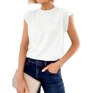 Cicy Bell Womens Cap Sleeve Cotton Tank Tops Summer Casual Loose Fit T Shirts Crew Neck Basic Tee Breathable Crewneck